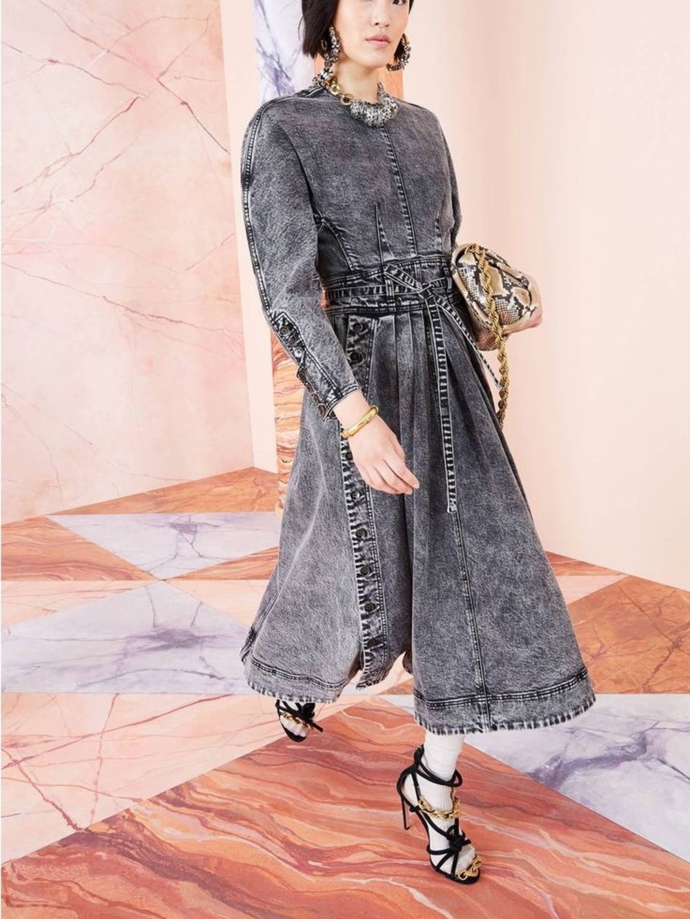 Ulla Johnson Washed Black Long-Sleeve Midi Dress
